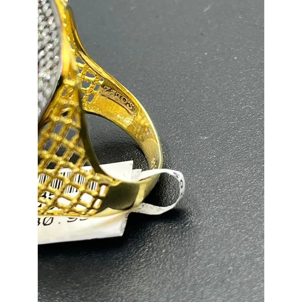 Sterling Silver Vermeil Signed‎ Spider Web Weave CZ Pave Ring Sz 7.5 New
